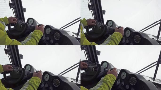 在高空救援任务中驾驶雪猫鼠架上的pov