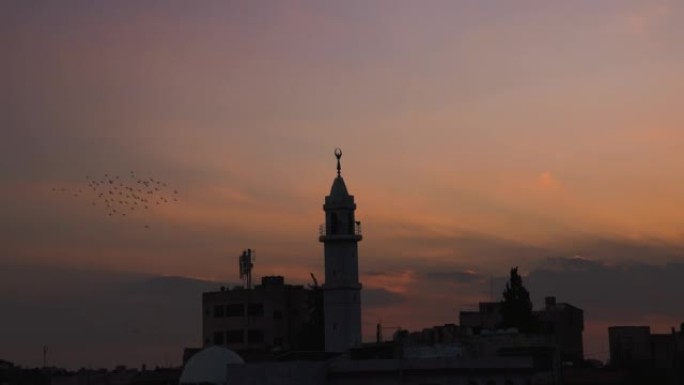 安曼约旦景观城市日落红色天空4K