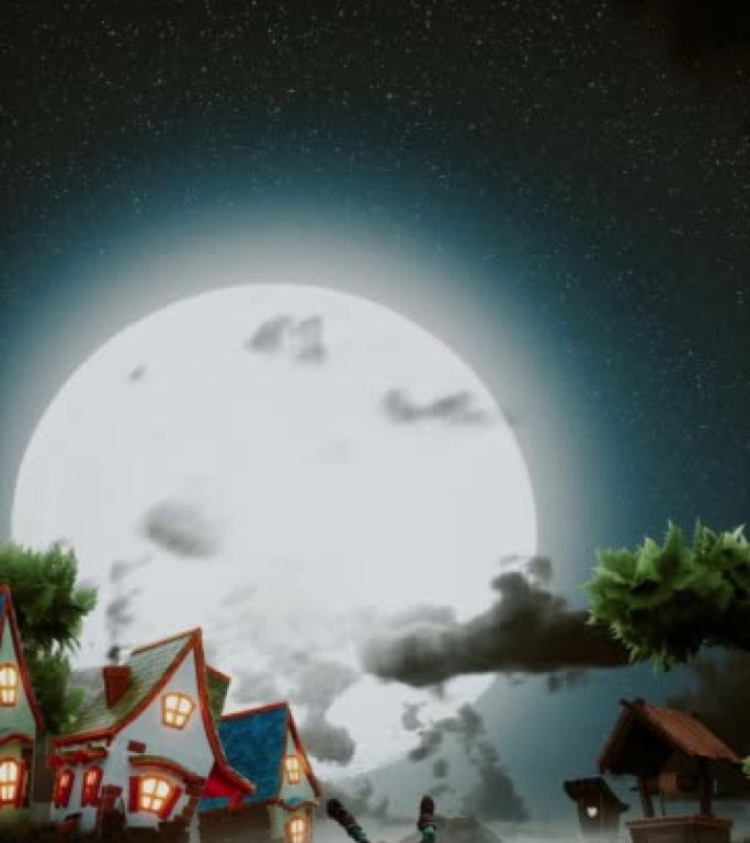 有趣的怪物在满月的背景下跳舞。万圣节之夜。万圣节之夜。视频明信片的概念。万圣节之夜的美丽概念。垂直视