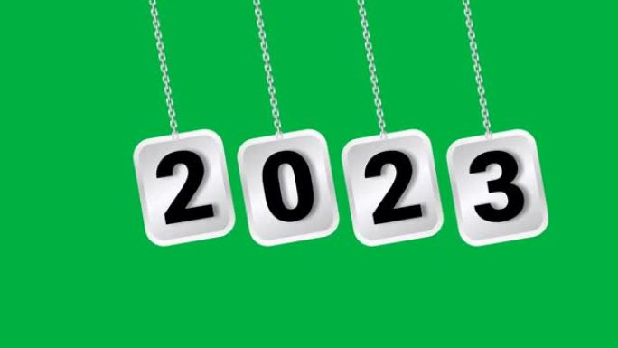 新年绿色背景上的2023单词运动效果。