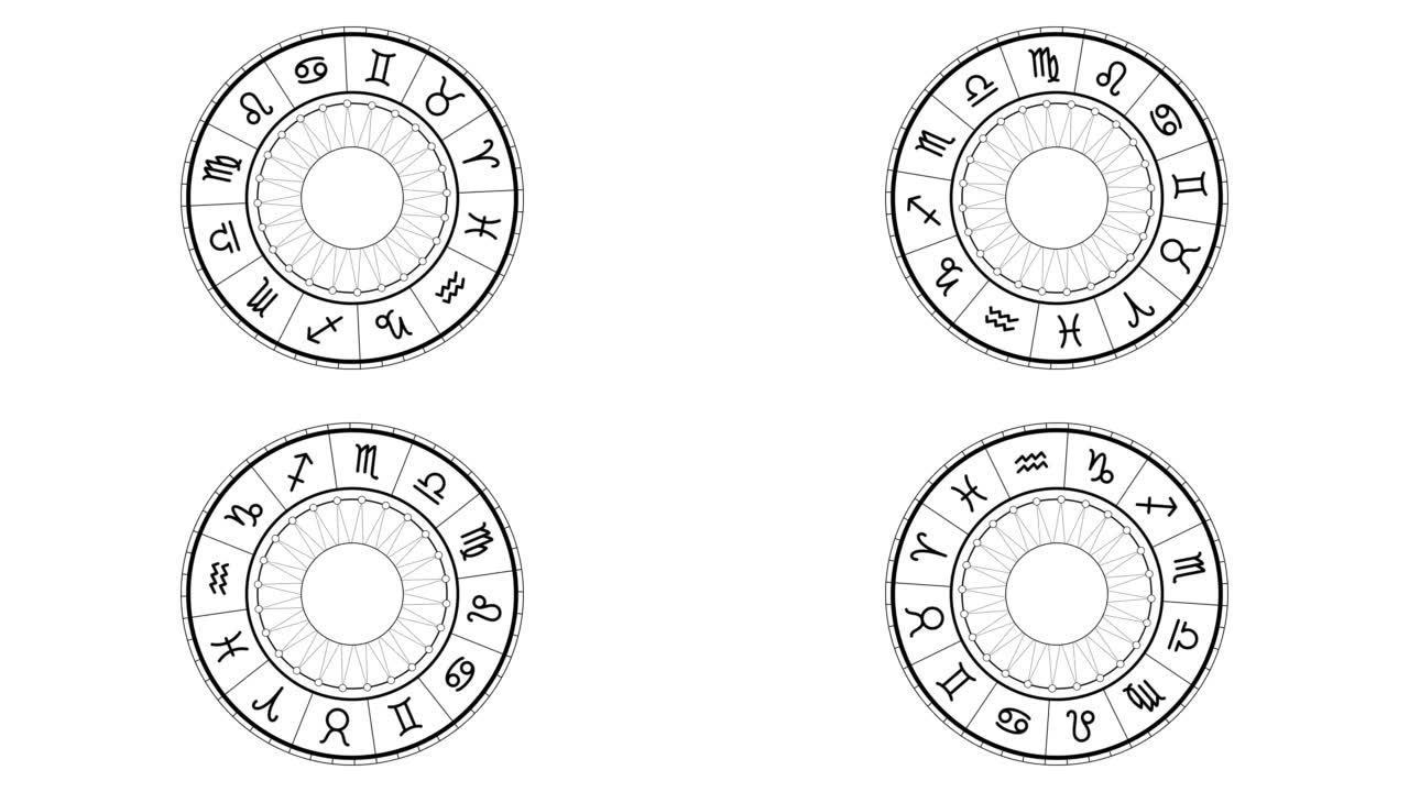 十二生肖旋转形状动画。形图形占星象形符号