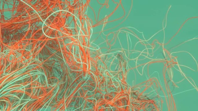 通过热流传递细绿色和橙色条纹，抽象3d渲染数字动画。未来背景。现代艺术设计高清