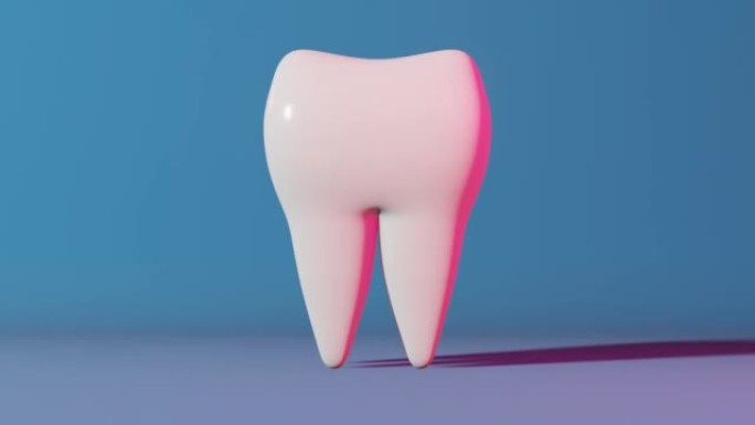 白色健康磨牙3D动画循环霓虹浅蓝色背景。牙釉质美白牙膏牙垢斑去除全国牙医日智齿拔牙。口腔护理牙科保险