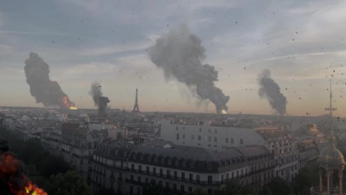 巴黎遭到袭击后被毁，鸟瞰图