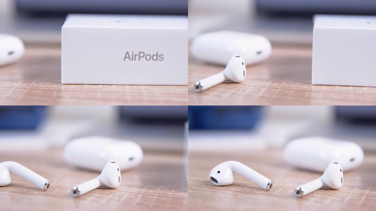 黑山布德瓦-2022年9月28日: 盒子、盒子和苹果AirPods。