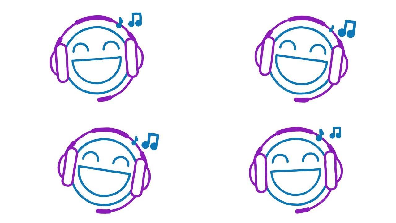 表情用耳机听音乐选项二。动画涂鸦表情。阿尔法通道