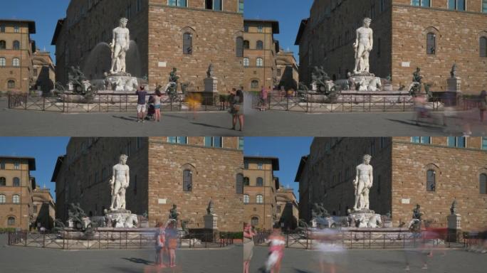 海王星喷泉在佛罗伦萨的领主广场的时间流逝
