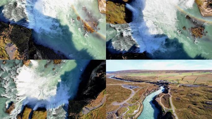 冰岛的Godafoss瀑布被昵称为众神之瀑布。无人机鸟瞰图。