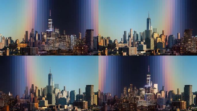 曼哈顿下城的城市景观-白天到晚上的时间片段