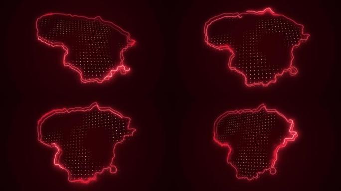 3D移动霓虹红色立陶宛地图边界轮廓循环背景