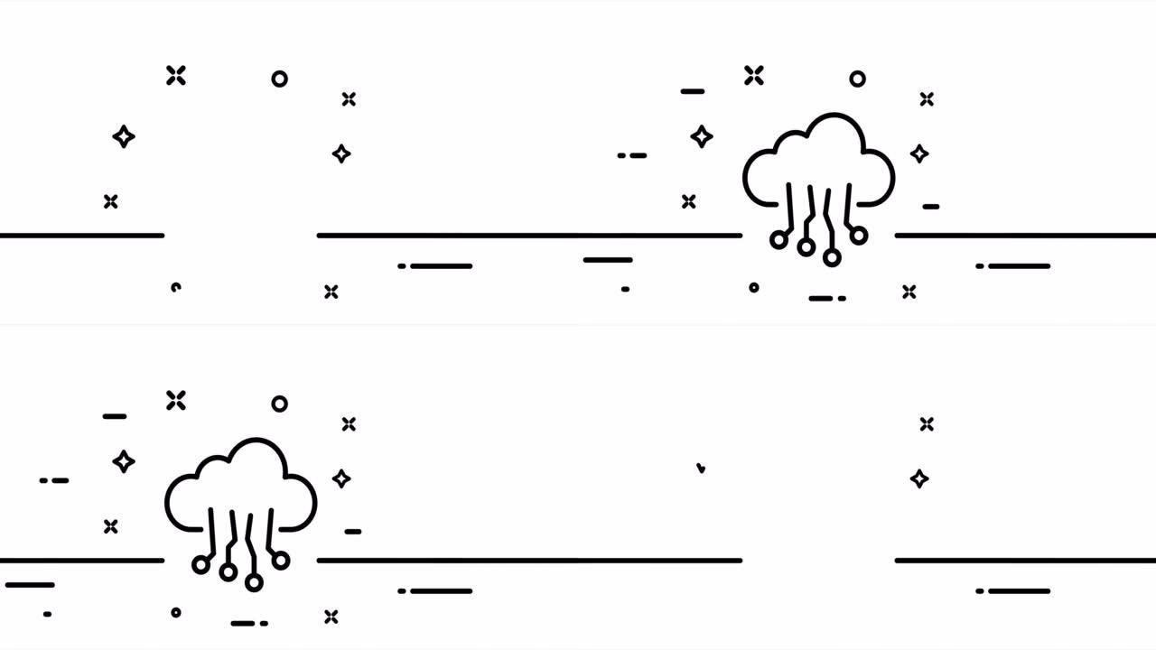云技术。数据存储，信息，在线，远程服务器，存储，传输，上传，用户互联网概念。一个线条画动画。运动设计