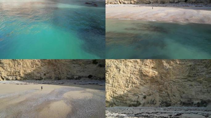 葡萄牙塞辛布拉空旷的海滩上的悬崖和岩石的无人机拍摄