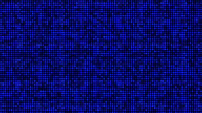 黑色背景镜头循环上的蓝色浮动圆圈。慢速技术马赛克混沌移动无缝动画。高科技几何背景。