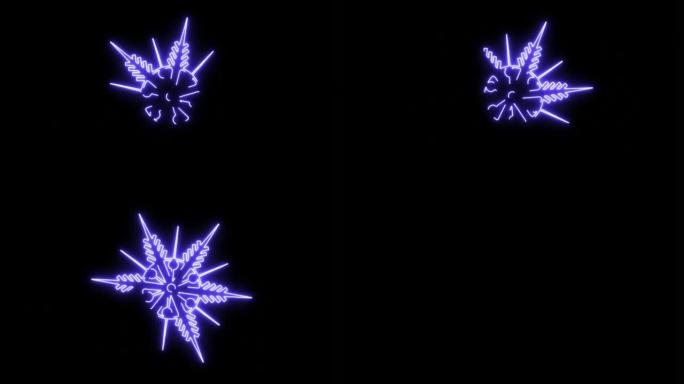 动画霓虹雪花。圣诞霓虹灯动画。霓虹雪。