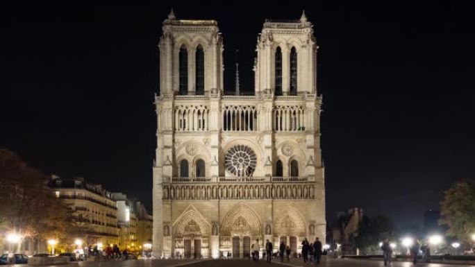 巴黎夜景中的巴黎圣母院