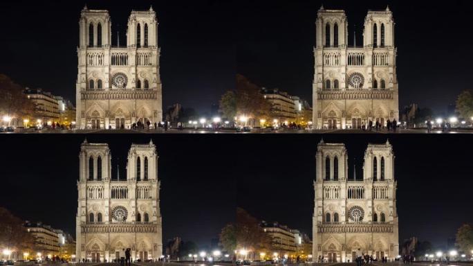 巴黎夜景中的巴黎圣母院