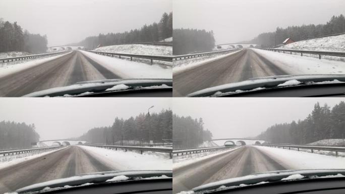 高速公路上的雪。危险驾驶