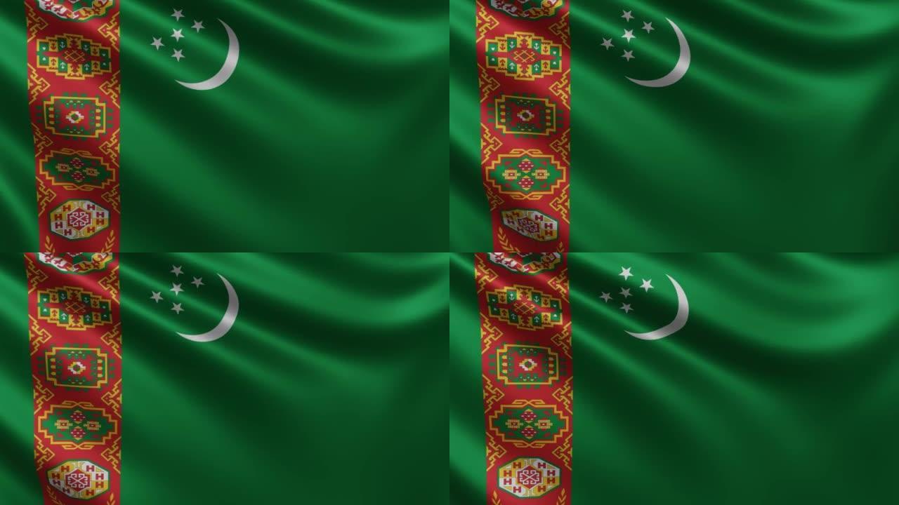 土库曼斯坦国旗在风中飘扬特写，土库曼斯坦国旗在3d飘扬，4k分辨率