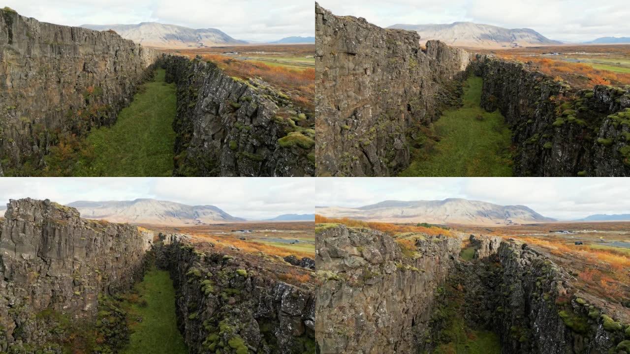 两个构造板块的山脊彼此远离，冰岛Thingvellir