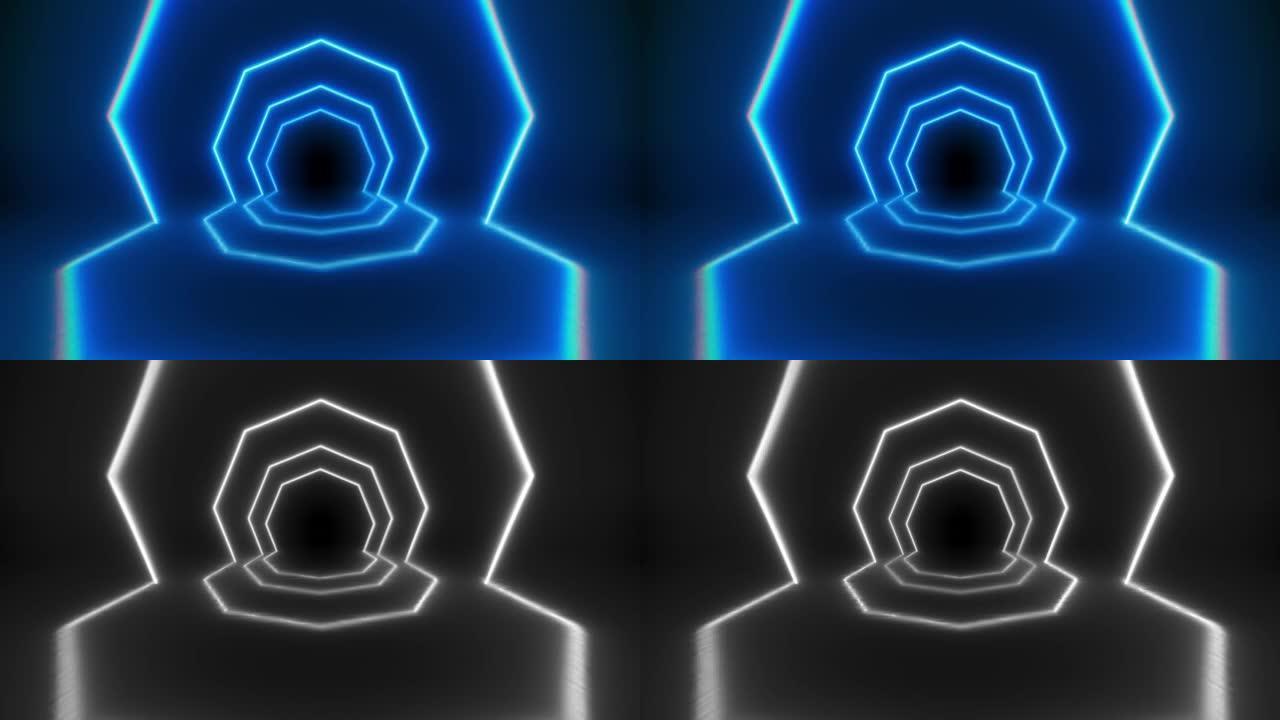 隧道六边形霓虹蓝色循环 (亮度哑光)
