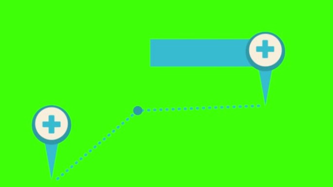 两个位置图标的4k动画，十字符号指向绿色屏幕上的开始和结束