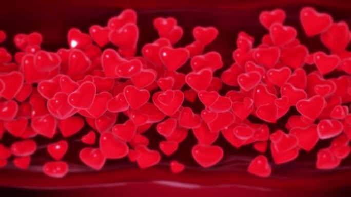 红细胞中的心脏红色爱心隧道动画