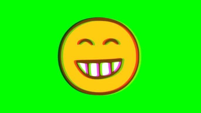 绿色背景上的笑表情故障效应。有趣的角色。表情符号运动图形。