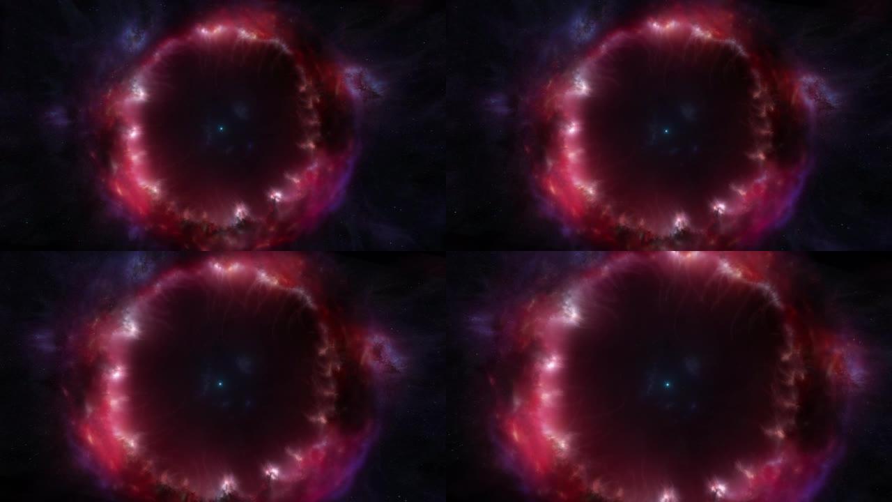 圆形红云星云中的白矮星概念空间和天体物理动画