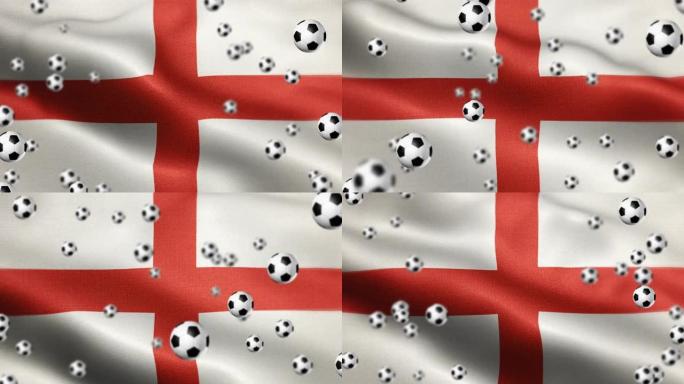 带有足球或足球主题的英语或英国国旗可循环背景视频