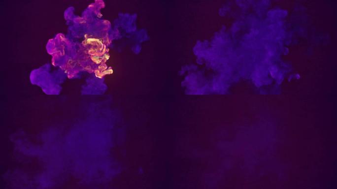 深色背景下多色烟雾混合的抽象化学爆炸。3d渲染数字动画高清