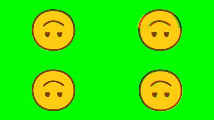 绿色背景上的笑脸表情故障效果。表情符号运动图形。