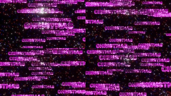 背景以流言圣诞紫色霓虹灯的形式出现在星星背景3d渲染上。圣诞快乐屏幕保护程序，平安夜。假期来到我们身