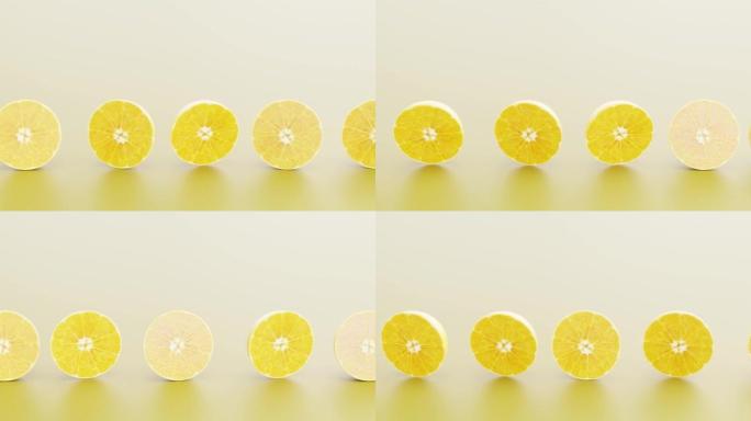柑橘类水果柠檬或橙子的循环动画。