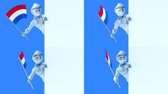 荷兰带国旗的有趣3D卡通骑士 (包括阿尔法频道)
