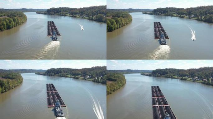 美国OH河上的煤炭驳船和快艇