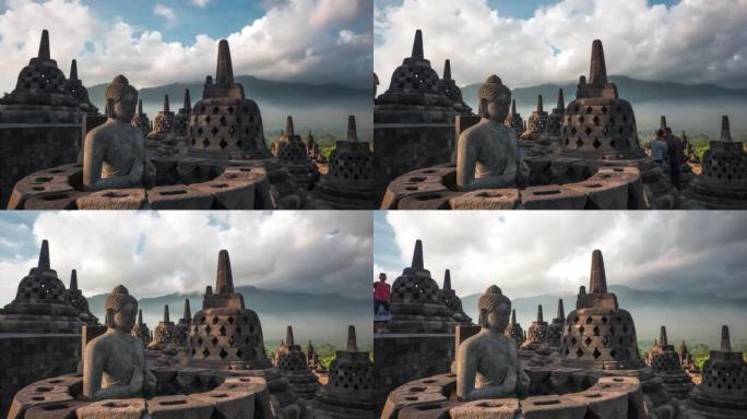 印度尼西亚中爪哇日惹附近的Magelang摄政婆罗浮屠寺古遗迹的时间间隔视图