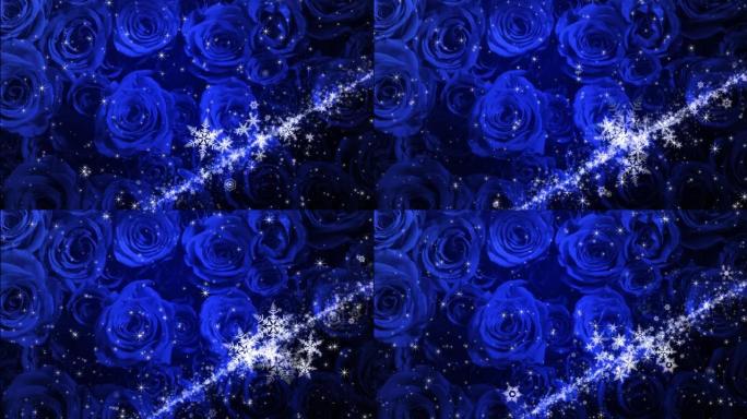 玫瑰背景上的雪和闪光的水晶