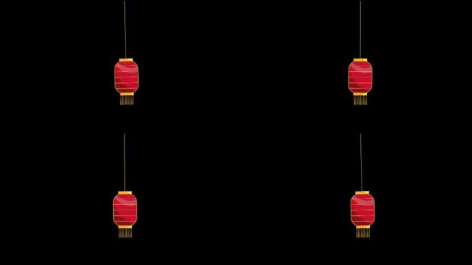 动画红灯笼中国式隔离在黑屏上。