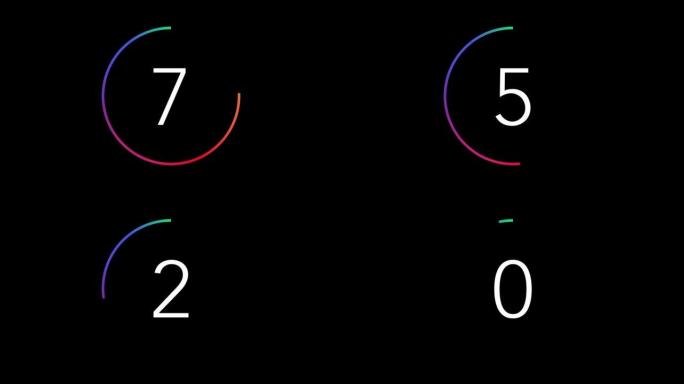 10秒倒计时计时器，黑色bg上有薄生动的渐变线指示器