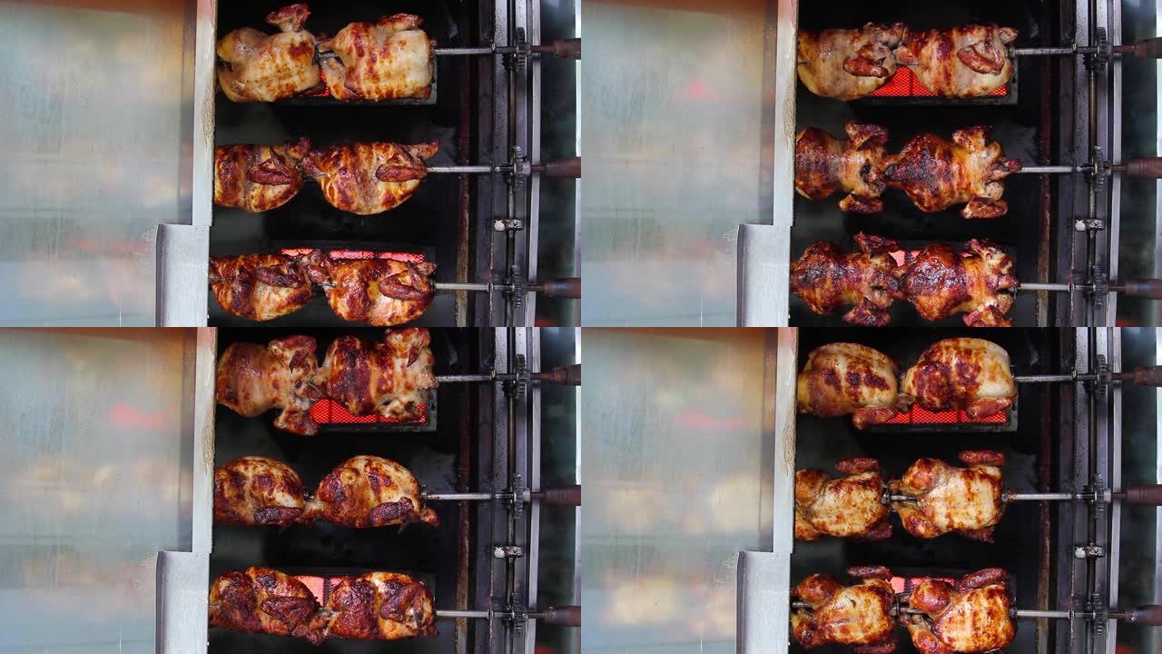 烧烤店烤鸡的4k渲染