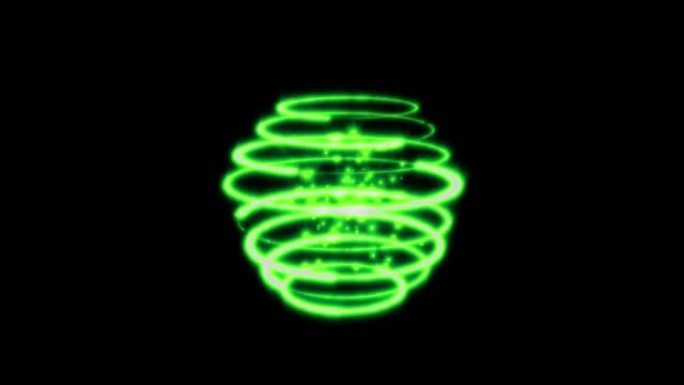 黑色背景上传送传送器的动画绿光效果。