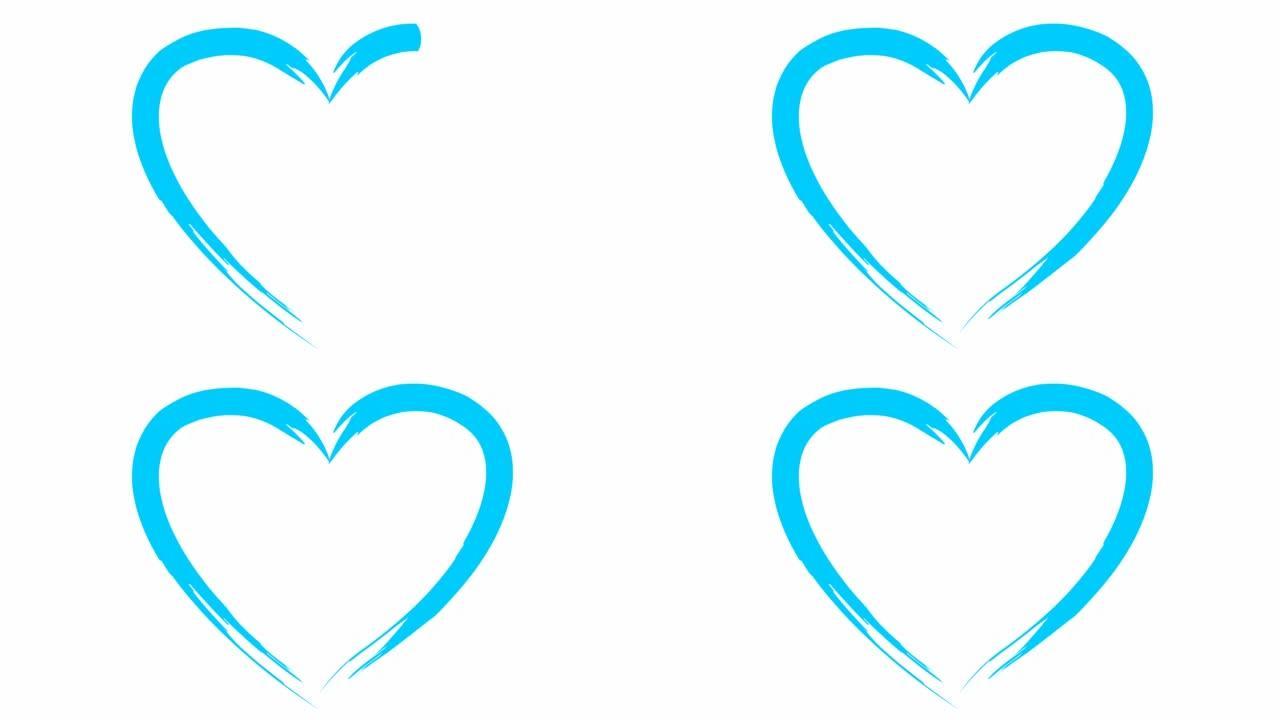 绘制了动画蓝心。循环视频。爱心、志愿、捐赠的理念。手绘矢量插图孤立在白色背景上。