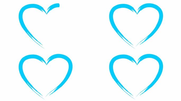 绘制了动画蓝心。循环视频。爱心、志愿、捐赠的理念。手绘矢量插图孤立在白色背景上。