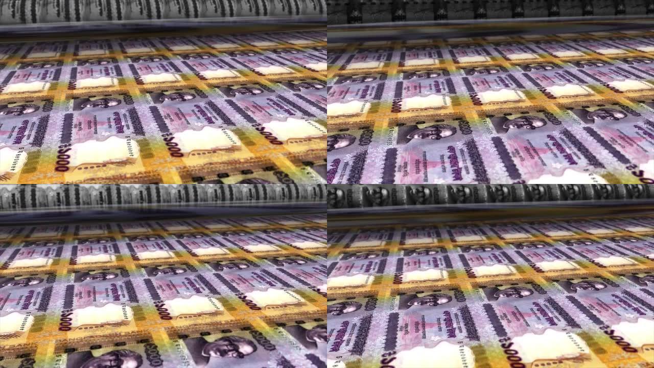 孟加拉国，孟加拉国塔卡印刷机打印出当前1000塔卡钞票，无缝循环，孟加拉国货币背景，4K，聚焦深度S