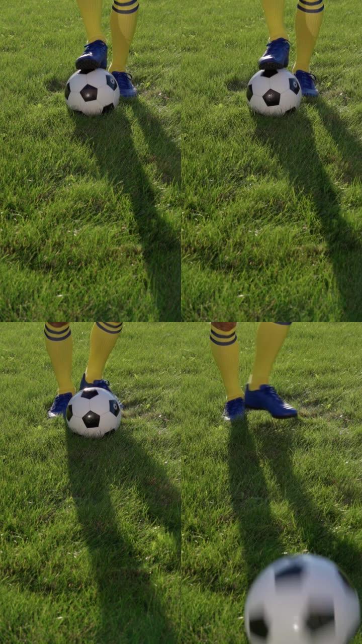 足球运动员停球传球，慢动作。足球世界杯。