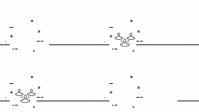 三个人。团队合作，社会，工作层次，下属，工作流，支持，团队。关系概念。一个线条画动画。运动设计。动画