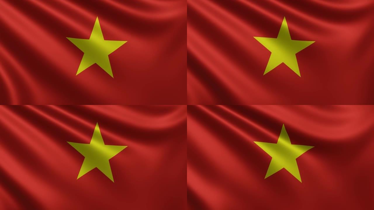 越南国旗在风中飘扬特写，越南国旗在3d中飘扬，在4k分辨率
