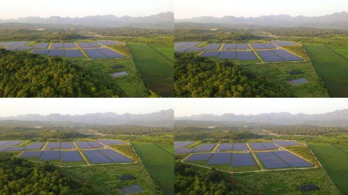 太阳能电池太阳能电池板农场的鸟瞰图