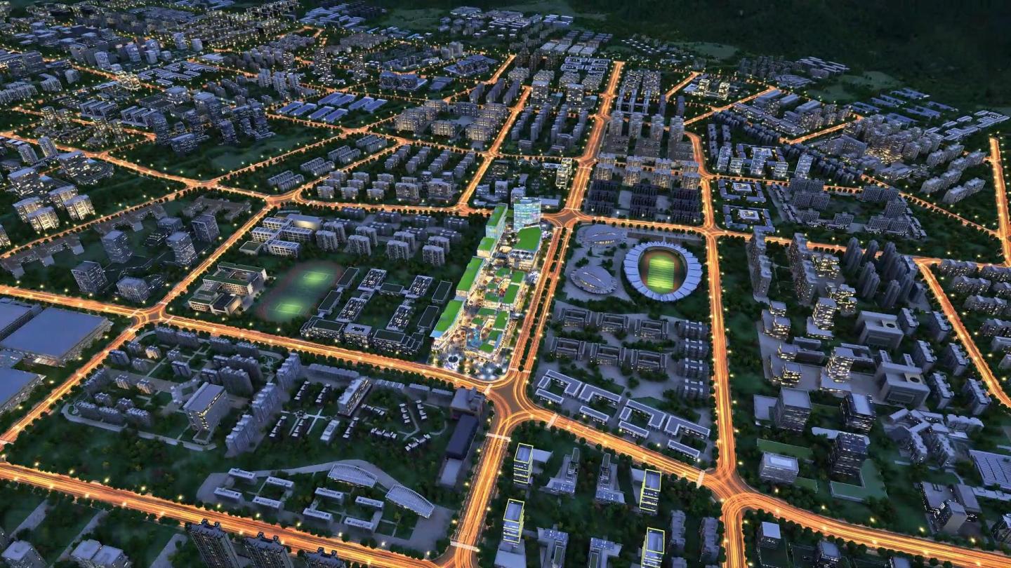 航拍城市夜景交通网三维