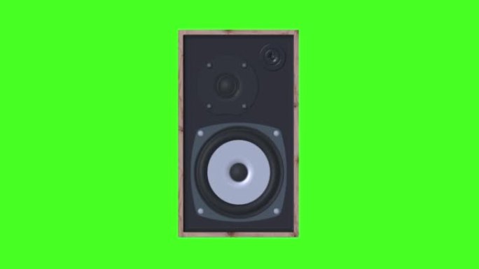 音乐扬声器在绿色背景上的运动，4k动画。